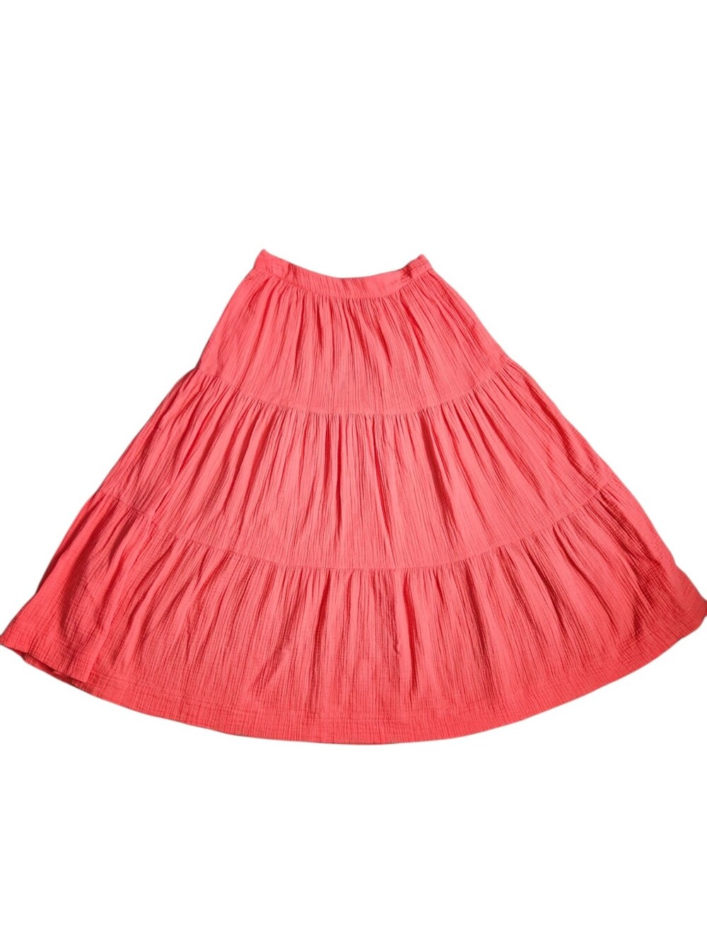 Soft Surroundings Peach/Coral Midi Tiered Full Flowy Cotton Skirt Sz Small